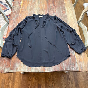Loft Black Ruffle Long Sleeve Blouse Medium